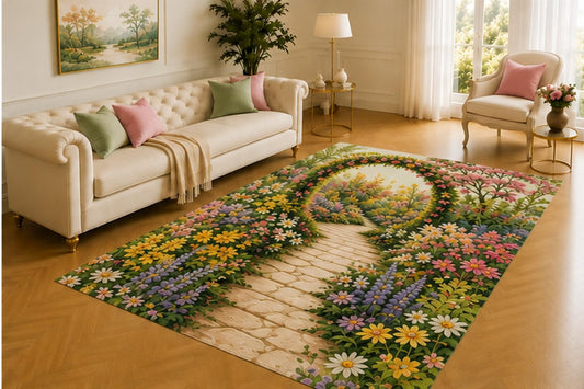 ICE ARMOR 5' x 7' Floral Arch Path Rug, Stone Walkway Beneath a Blooming Garden Arbor, Romantic Decor for Living Room, Bedroom, Entryway or Reading Nook