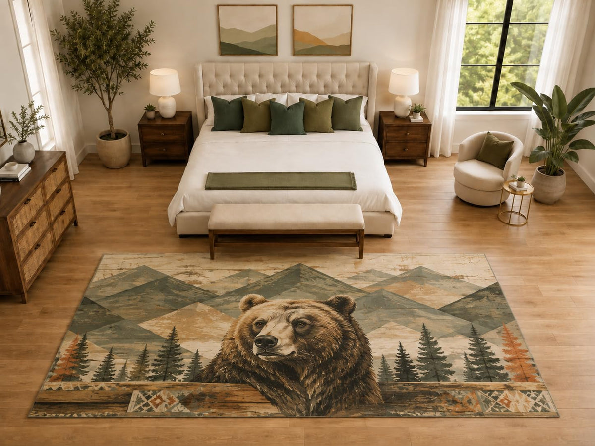 ICE ARMOR "Ultra Light Weight Large 6'7" x 9'10" Bear Mountain Rug for Living Room, Soft Low Pile Indoor Rug and Non-Slip Silicone Backing, Brown