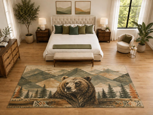 ICE ARMOR "Ultra Light Weight Large 6'7" x 9'10" Bear Mountain Rug for Living Room, Soft Low Pile Indoor Rug and Non-Slip Silicone Backing, Brown
