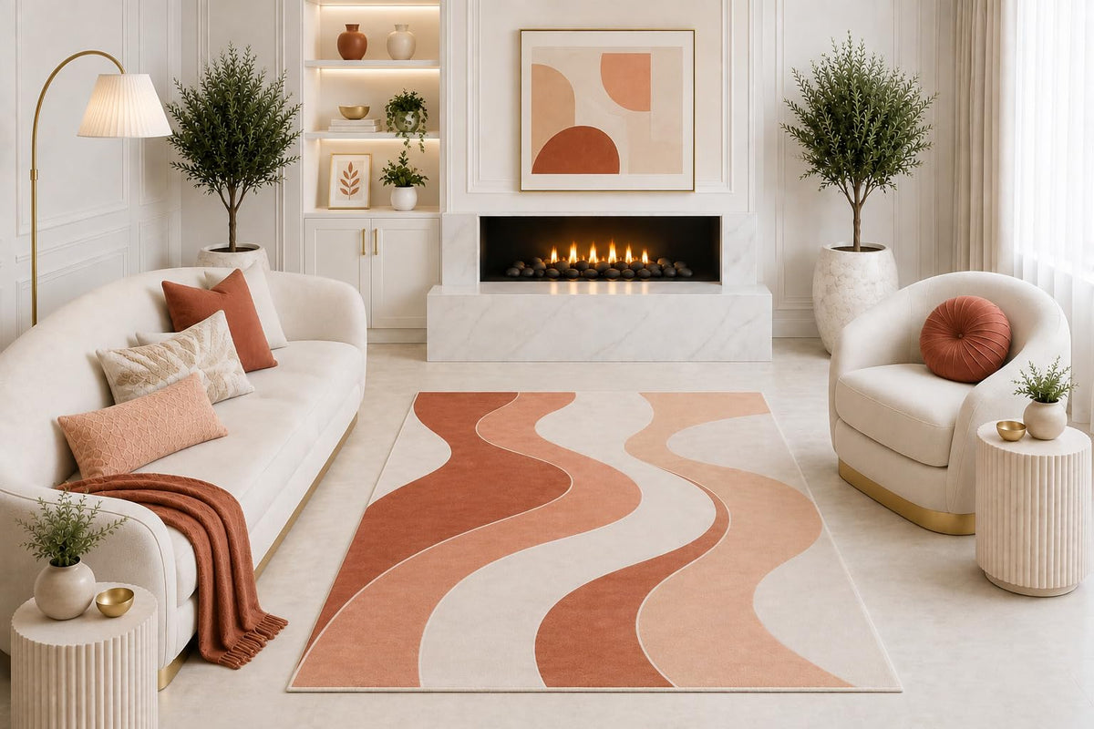 ICE ARMOR "Ultra Light Weight 5' x 7' Terracotta Abstract Area Rug, Modern Boho Organic Geometric Rug for Living Room Bedroom Dining Room, Non-Slip Silicone Backing Low Pile