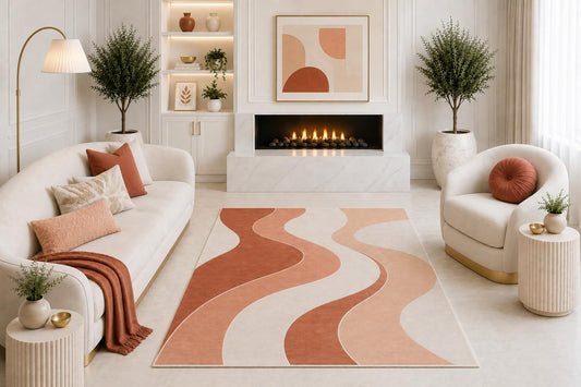 ICE ARMOR "Ultra Light Weight 5' x 7' Terracotta Abstract Area Rug, Modern Boho Organic Geometric Rug for Living Room Bedroom Dining Room, Non-Slip Silicone Backing Low Pile