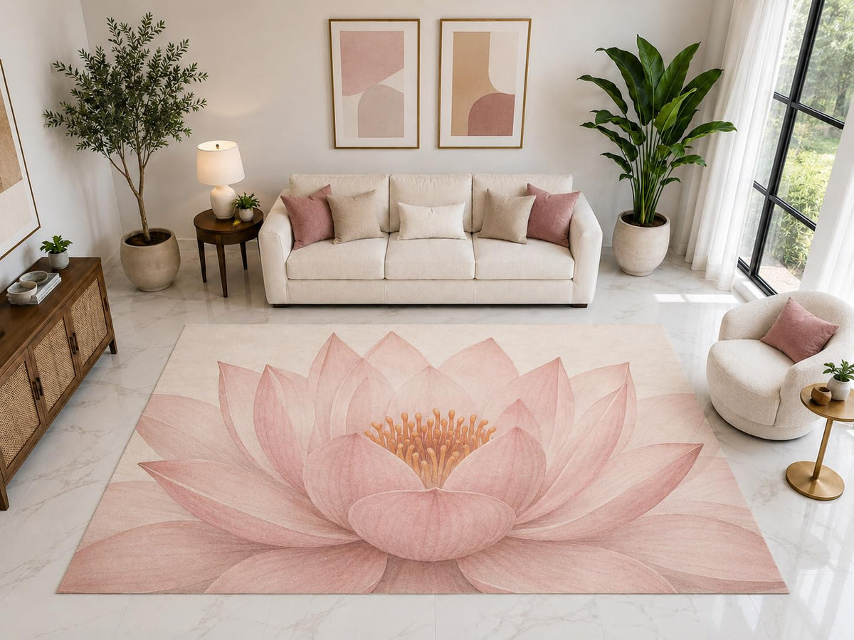 ICE ARMOR "Ultra Light Weight Large 6'7" x 9'10" Large Pink Lotus Rug, Soft Low Pile Indoor Rug, Non-Slip Silicone Backing for Living Room Pink