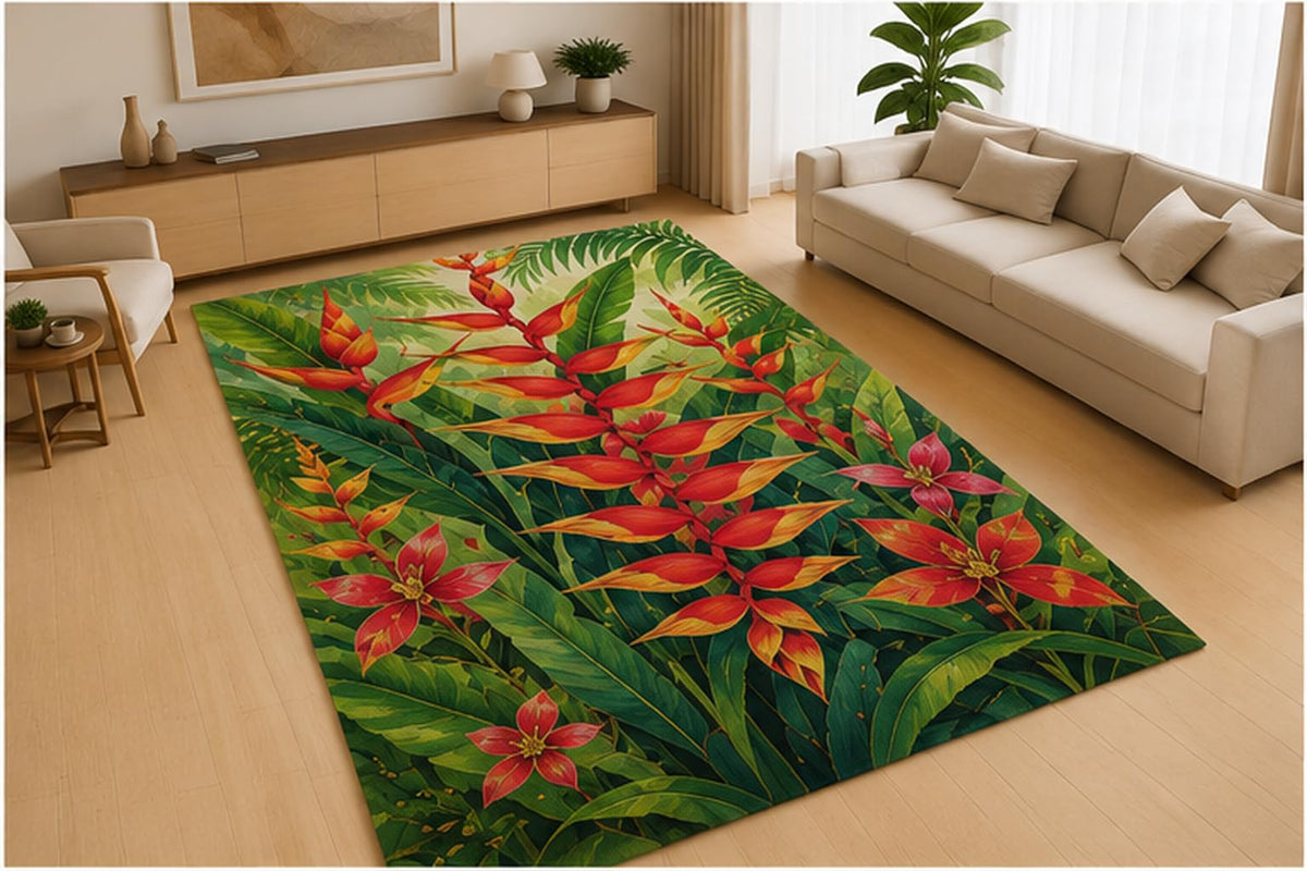 ICE ARMOR 5' x 7' Lush Botanical Garden Area Rug, Soft Low Pile Indoor Rug with Non-Slip Silicone Backing for Living Room, Bedroom, Office, Family Room, Green