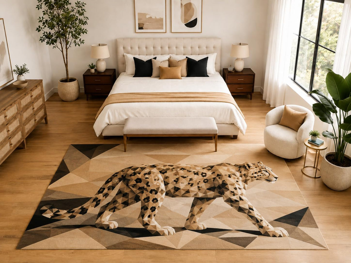 ICE ARMOR "Ultra Light Weight Large 6'7" x 9'10" Leopard Wildlife Area Rug Carpet Soft Low Pile Indoor Rug and Non-Slip Silicone Backing Beige