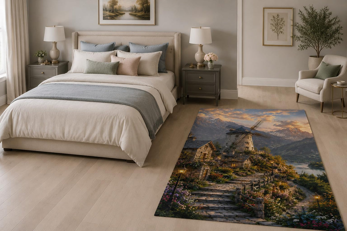 ICE ARMOR "Ultra Light Weight 5' x 7' Alpine Windmill Area Rug for Living Room, Bedroom and Home Office, Soft Low Pile Carpet with Non-Slip Silicone Backing, Gray and Green