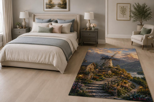 ICE ARMOR "Ultra Light Weight 5' x 7' Alpine Windmill Area Rug for Living Room, Bedroom and Home Office, Soft Low Pile Carpet with Non-Slip Silicone Backing, Gray and Green