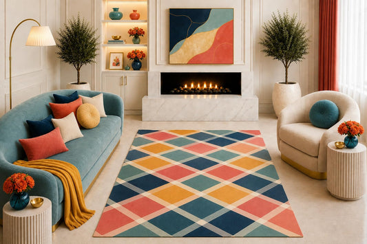 ICE ARMOR "Ultra Light Weight 5' x 7' Multicolor Argyle Area Rug Modern Diamond Geometric Pattern Living Room Bedroom Playroom Home Decor Non-Slip Silicone Backing Low Pile