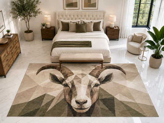 ICE ARMOR "Ultra Light Weight Large 6'7" x 9'10" Geometric Goat Rug, Soft Low Pile Indoor Rug, Non-Slip Silicone Backing for Bedroom Beige Brown