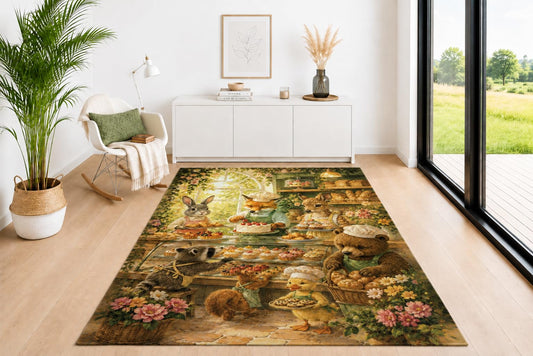 ICE ARMOR 5' x 7' Woodland Bakery Animal Area Rug, Soft Low Pile Non-Slip Indoor Carpet with Cute Forest Friends Design for Living Room, Bedroom, Office, Dining Room