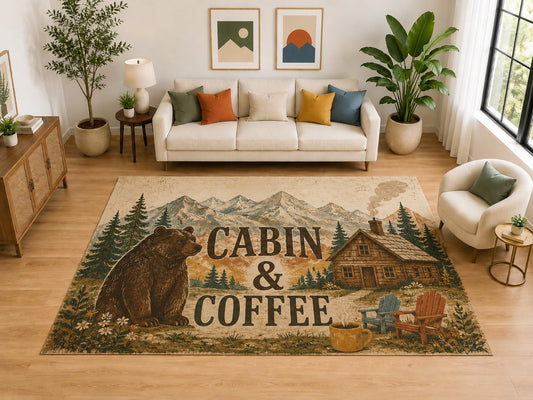 ICE ARMOR "Ultra Light Weight Large 6'7" x 9'10" Cabin and Coffee Bear Rug, Soft Low Pile Indoor Rug, Non-Slip Silicone Backing, Family Room Beige