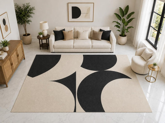 ICE ARMOR "Ultra Light Weight Large 6'7" x 9'10" Black Abstract Curve Rug, Soft Low Pile Indoor Rug, Non-Slip Silicone Backing Living Room Black