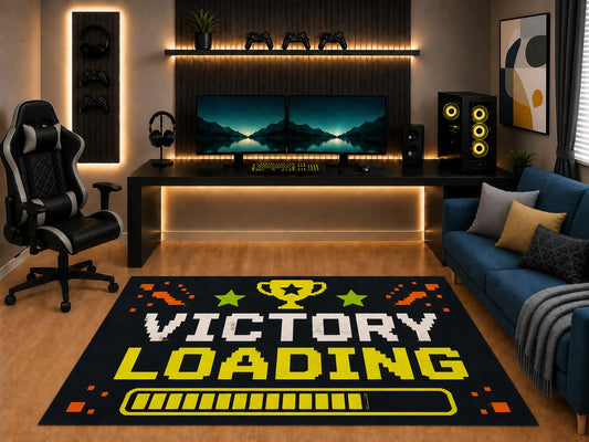 ICE ARMOR "Ultra Light Weight 5' x 7' Victory Loading Gaming Area Rug Retro Pixel Trophy Graphic for Boys Teen Bedroom Game Room Playroom Non-Slip Silicone Backing Low Pile