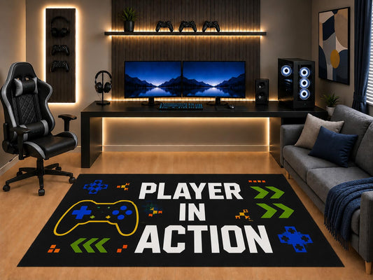 ICE ARMOR "Ultra Light Weight 5' x 7' Player in Action Gaming Area Rug Modern Controller Graphic for Boys Teen Bedroom Game Room Playroom Non-Slip Silicone Backing Low Pile