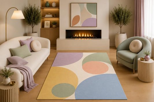 ICE ARMOR 5' x 7' Modern Abstract Area Rug Pastel Lavender Sage Mustard Blue Organic Geometric Design for Living Room Bedroom Nursery Office Non-Slip Silicone Backing Low Pile