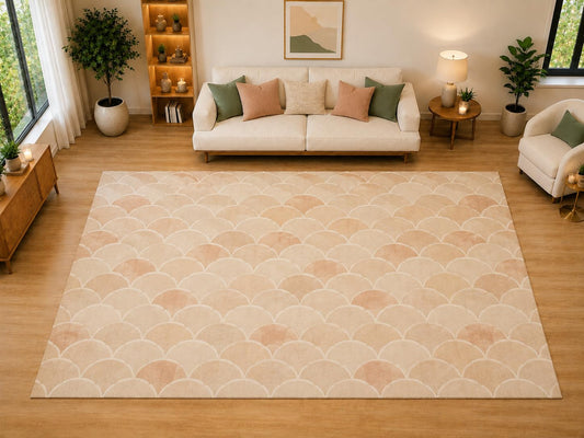 ICE ARMOR "Ultra Light Weight Large 6'7" x 9'10" Scallop Repeat Pattern Area Rug for Living Room, Bedroom, Dining Room, Soft Low Pile Non-Slip Backing, Blush Beige