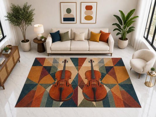 ICE ARMOR "Ultra Light Weight Large 6'7" x 9'10" Double Violin Art Rug, Soft Low Pile Indoor Rug, Non-Slip Silicone Backing for Living Room Brown