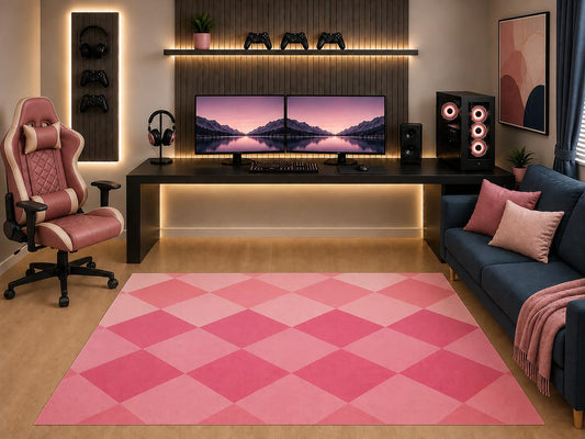 ICE ARMOR "Ultra Light Weight 5' x 7' Pink Diamond Area Rug Modern Argyle Geometric Pattern for Girls Teen Bedroom Gaming Room Playroom Contemporary Decor Non-Slip Silicone Backing Low Pile