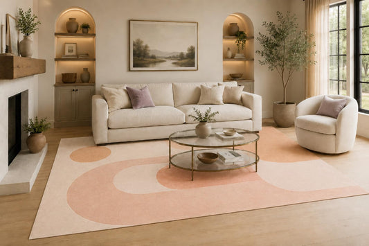 ICE ARMOR Large 6'7" x 9'10" Cream and Peach Retro Arch Forms Area Rug for Living Room, Soft Low Pile Carpet with Non-Slip Silicone Backing, Decor for Bedroom and Home Office
