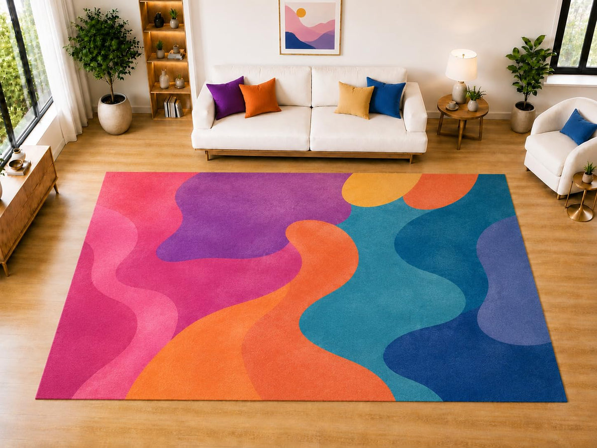 ICE ARMOR "Ultra Light Weight Large 6'7 x 9'10 Flowing Organic Shapes Area Rug for Living Room, Dining Room, and Bedroom, Soft Low Pile Indoor Rug, Vibrant Floor Decor