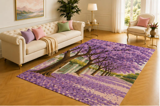 ICE ARMOR 5' x 7' Jacaranda Avenue Rug, Violet Flowering Trees Lining a Peaceful Walkway, Dreamy Interior Detail for Workspace, Conservatory or Relaxation Corner