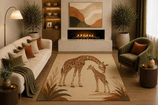 ICE ARMOR "Ultra Light Weight 5' x 7' Giraffe Mother and Baby Area Rug Boho Safari Wildlife Art for Living Room Bedroom Nursery Decor Non-Slip Silicone Backing Low Pile