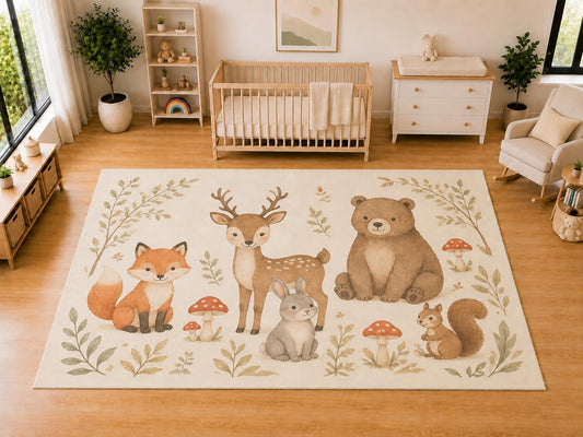 ICE ARMOR "Ultra Light Weight Large 6'7 x 9'10 Woodland Animals Area Rug for Kids Room, Nursery, Playroom, Soft Low Pile Indoor Carpet, Cute Forest Animal Floor Decor