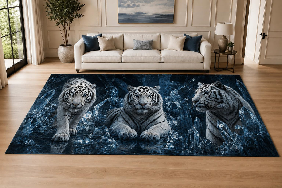 ICE ARMOR "Ultra Lightweight Large 6'7" x 9'10" Midnight Tiger Trio Area Rug for Living Room, Bedroom and Home Office, Soft Low Pile Carpet with Non-Slip Silicone Backing, Blue and Black