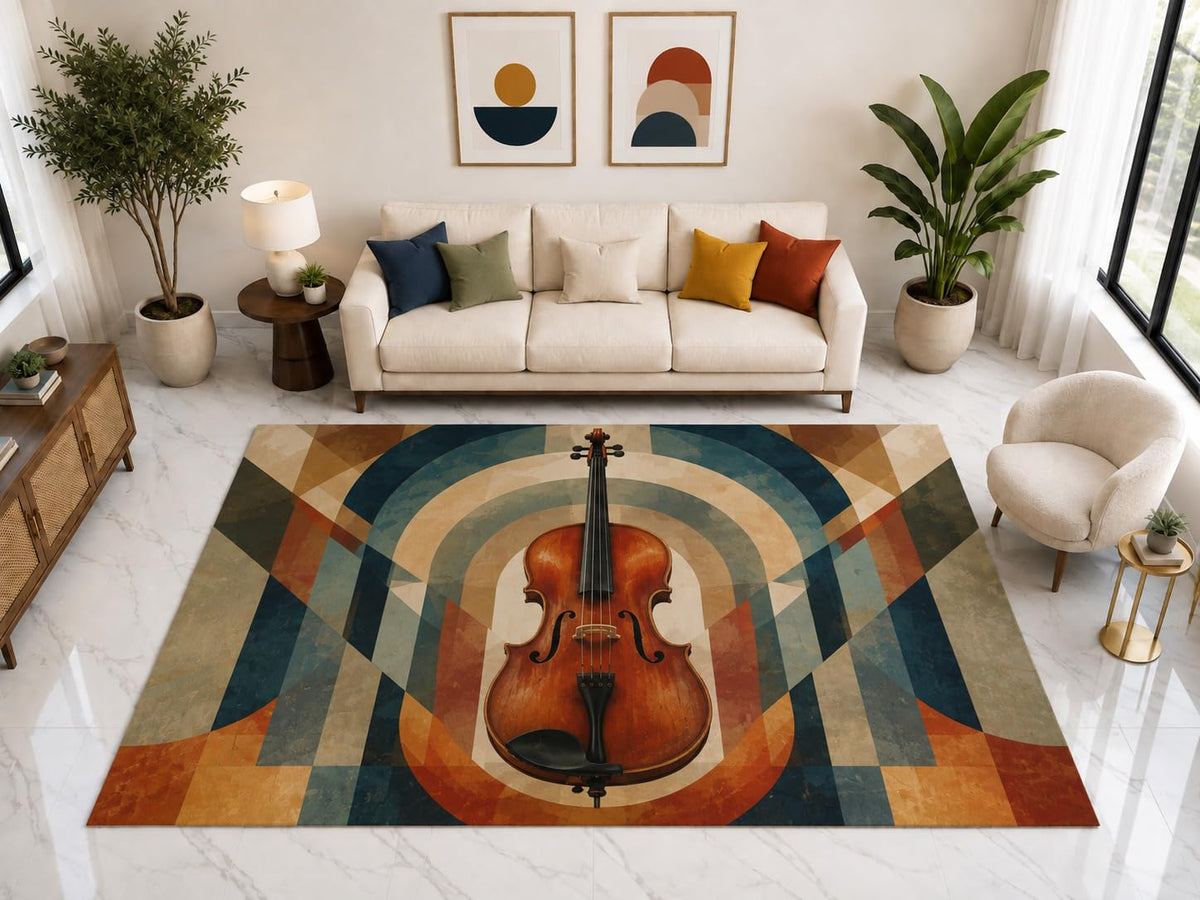 ICE ARMOR "Ultra Light Weight Large 6'7" x 9'10" Violin Arch Rug, Soft Low Pile Indoor Rug, Non-Slip Silicone Backing for Living Room Blue
