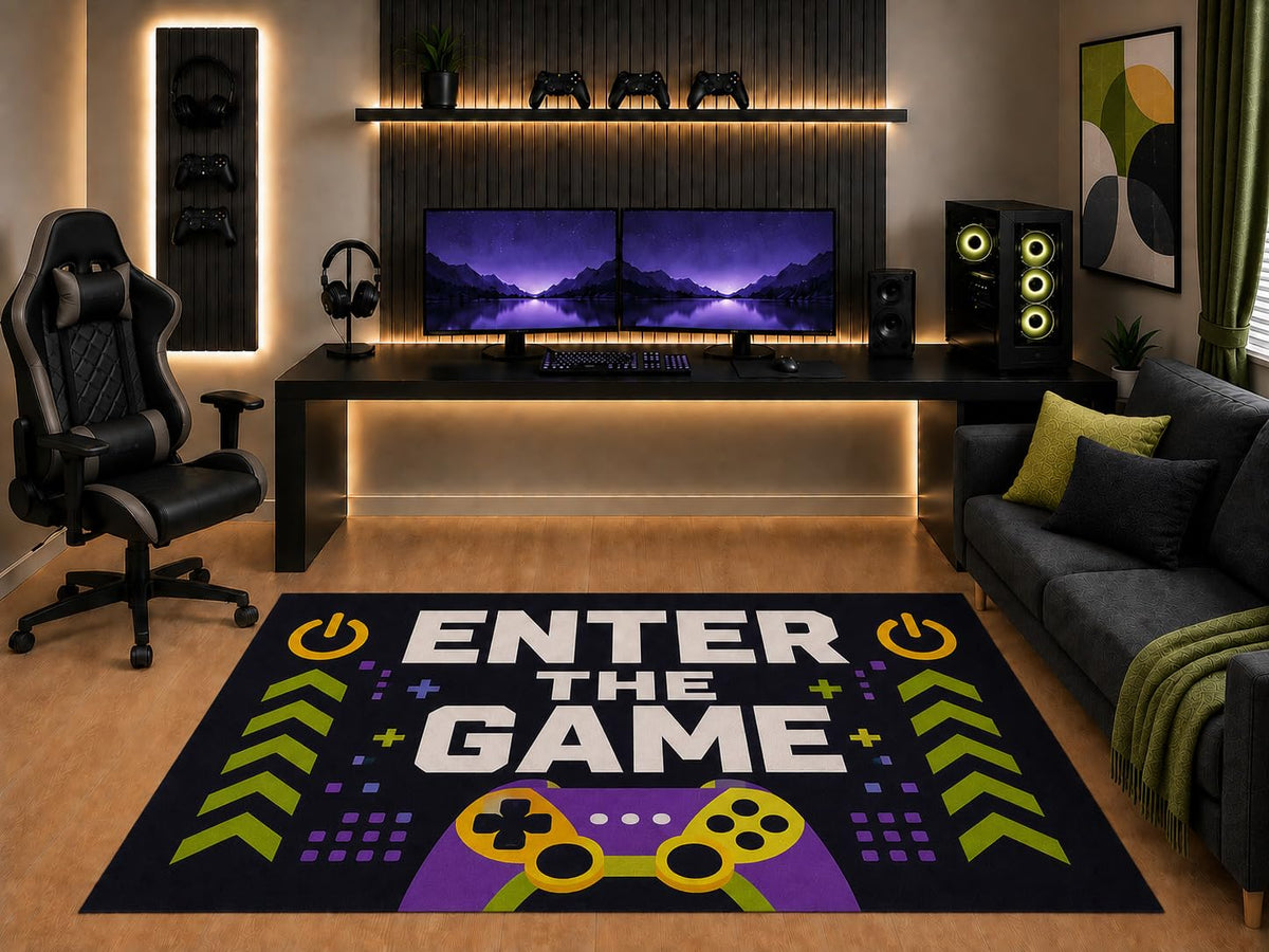 ICE ARMOR "Ultra Light Weight 5' x 7' Enter the Game Area Rug Modern Controller Graphic Art for Boys Teen Bedroom Gaming Room Playroom Non-Slip Silicone Backing Low Pile