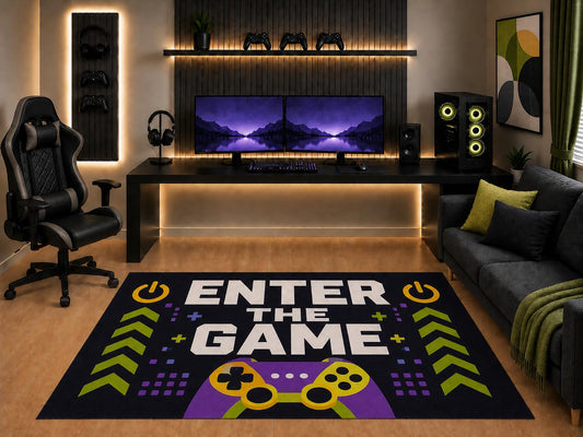 ICE ARMOR "Ultra Light Weight 5' x 7' Enter the Game Area Rug Modern Controller Graphic Art for Boys Teen Bedroom Gaming Room Playroom Non-Slip Silicone Backing Low Pile