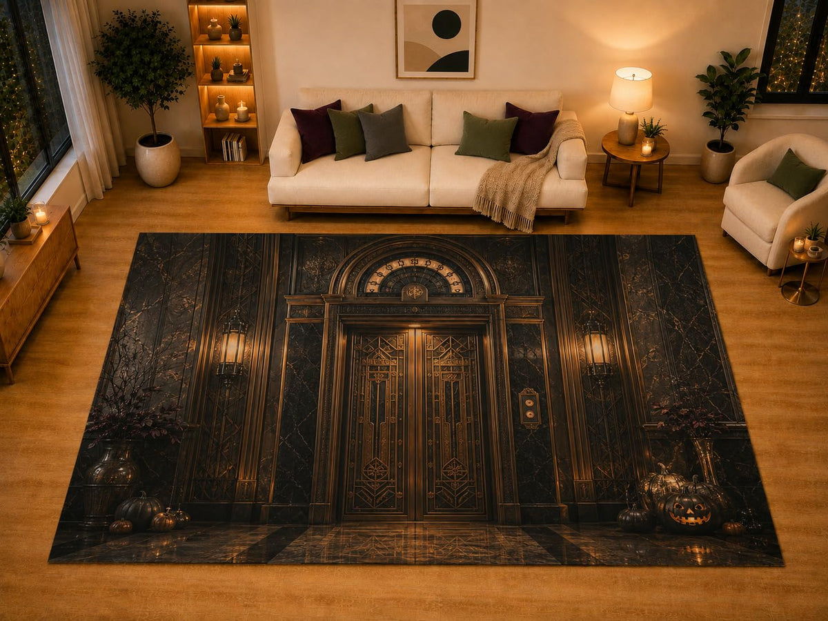ICE ARMOR "Ultra Light Weight Large 6'7" x 9'10" Haunted Elevator Gothic Area Rug for Living Room Bedroom Dining Area, Soft Low Pile Non-Slip Backing, Black Orange Victorian Decor