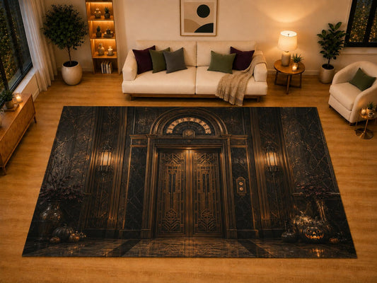 ICE ARMOR "Ultra Light Weight Large 6'7" x 9'10" Haunted Elevator Gothic Area Rug for Living Room Bedroom Dining Area, Soft Low Pile Non-Slip Backing, Black Orange Victorian Decor
