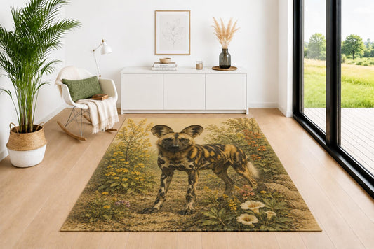 ICE ARMOR 5' x 7' African Wild Dog Area Rug, Soft Low Pile Indoor Carpet with Non-Slip Silicone Backing for Living Room, Bedroom, Dining Space, Office, Kids & Pets, Brown