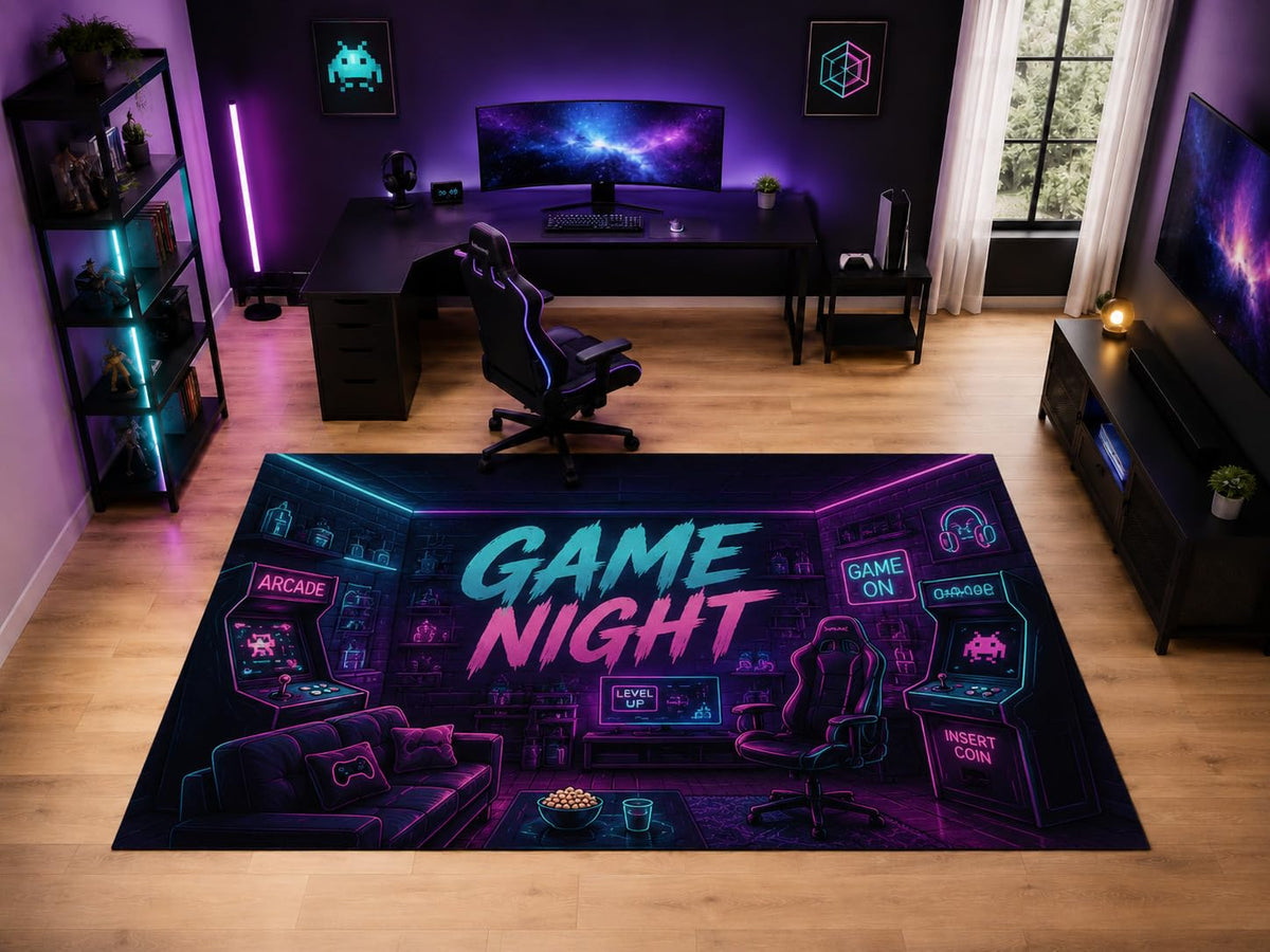 ICE ARMOR "Ultra Light Weight Large 6'7" x 9'10" Game Night Arcade Rug, Soft Low Pile Indoor Rug, Non-Slip Silicone Backing for Playroom Purple