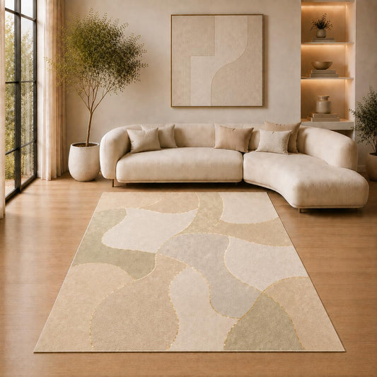 ICE ARMOR 5' x 7' Abstract Organic Shapes Area Rug for Living Room, Soft Low Pile Indoor Rug with Non-Slip Silicone Backing, Decorative Carpet for Bedroom, Office, Family Room, Sage Green