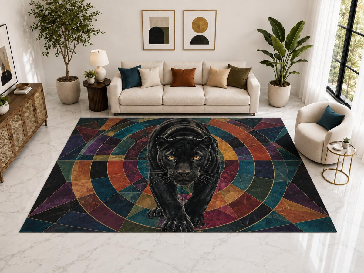 ICE ARMOR "Ultra Light Weight Large 6'7" x 9'10" Black Panther Circle Rug, Soft Low Pile Indoor Rug, Non-Slip Silicone Backing for Bedroom Multicolor