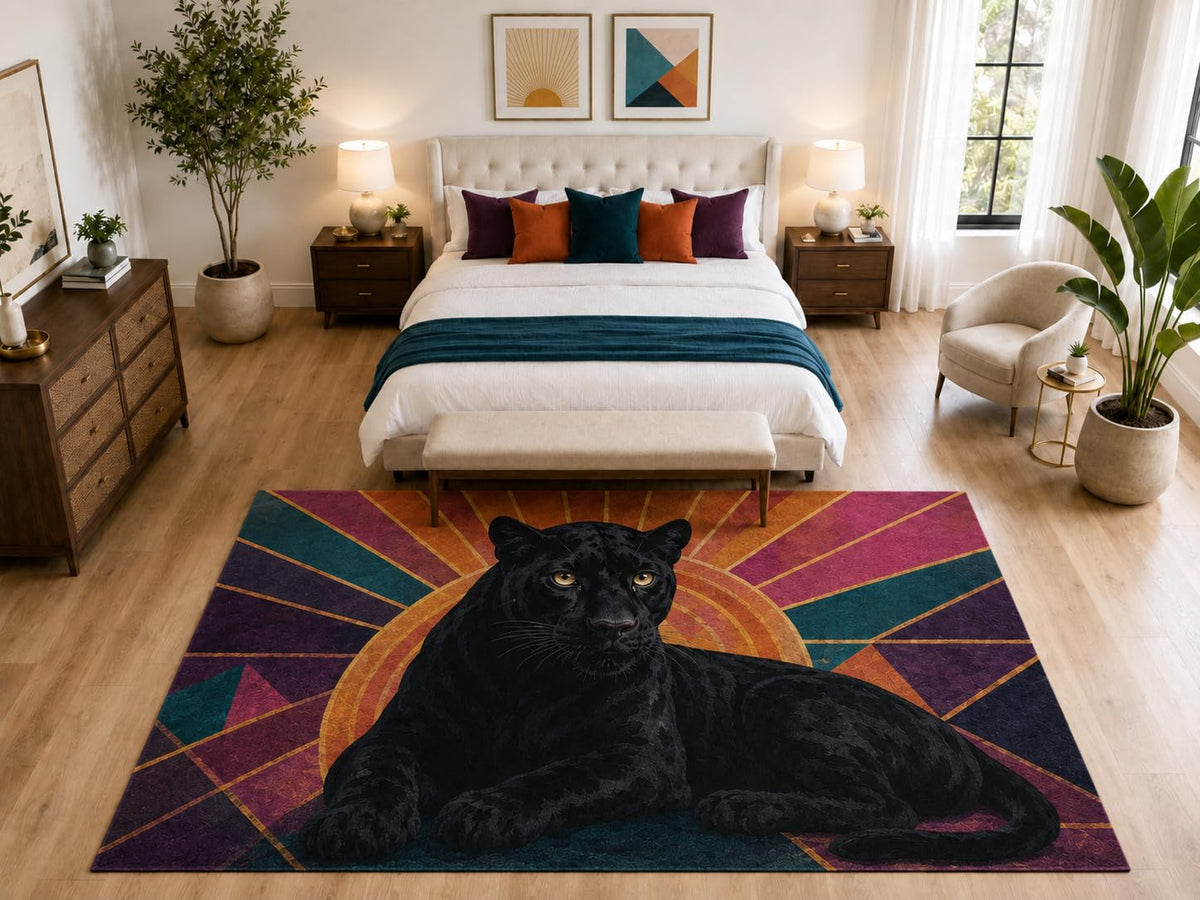 ICE ARMOR "Ultra Light Weight Large 6'7" x 9'10" Black Panther Sunburst Rug, Soft Low Pile Indoor Rug, Non-Slip Silicone Backing for Bedroom Purple