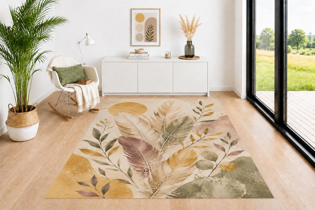 ICE ARMOR 5' x 7' Mountain Valley Area Rug, River Forest and Meadow Pattern in Sage Green Beige Earth Tones, Neutral Floor Carpet for Living Room Bedroom Cabin Office Decor
