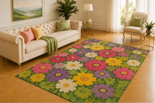 ICE ARMOR 5' x 7' Cosmos Meadow Rug, Multicolor Floral Sprays Across Lush Botanical Ground, Bright Statement Piece for Playroom, Hallway or Family Room