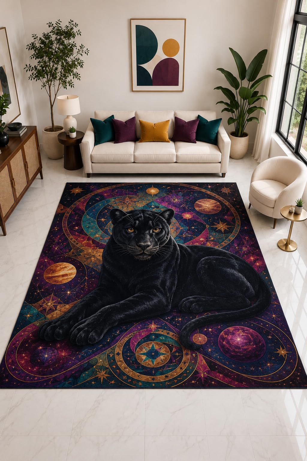 ICE ARMOR "Ultra Light Weight Large 6'7" x 9'10" Black Panther Celestial Rug, Soft Low Pile Indoor Rug, Non-Slip Silicone Backing for Bedroom Purple