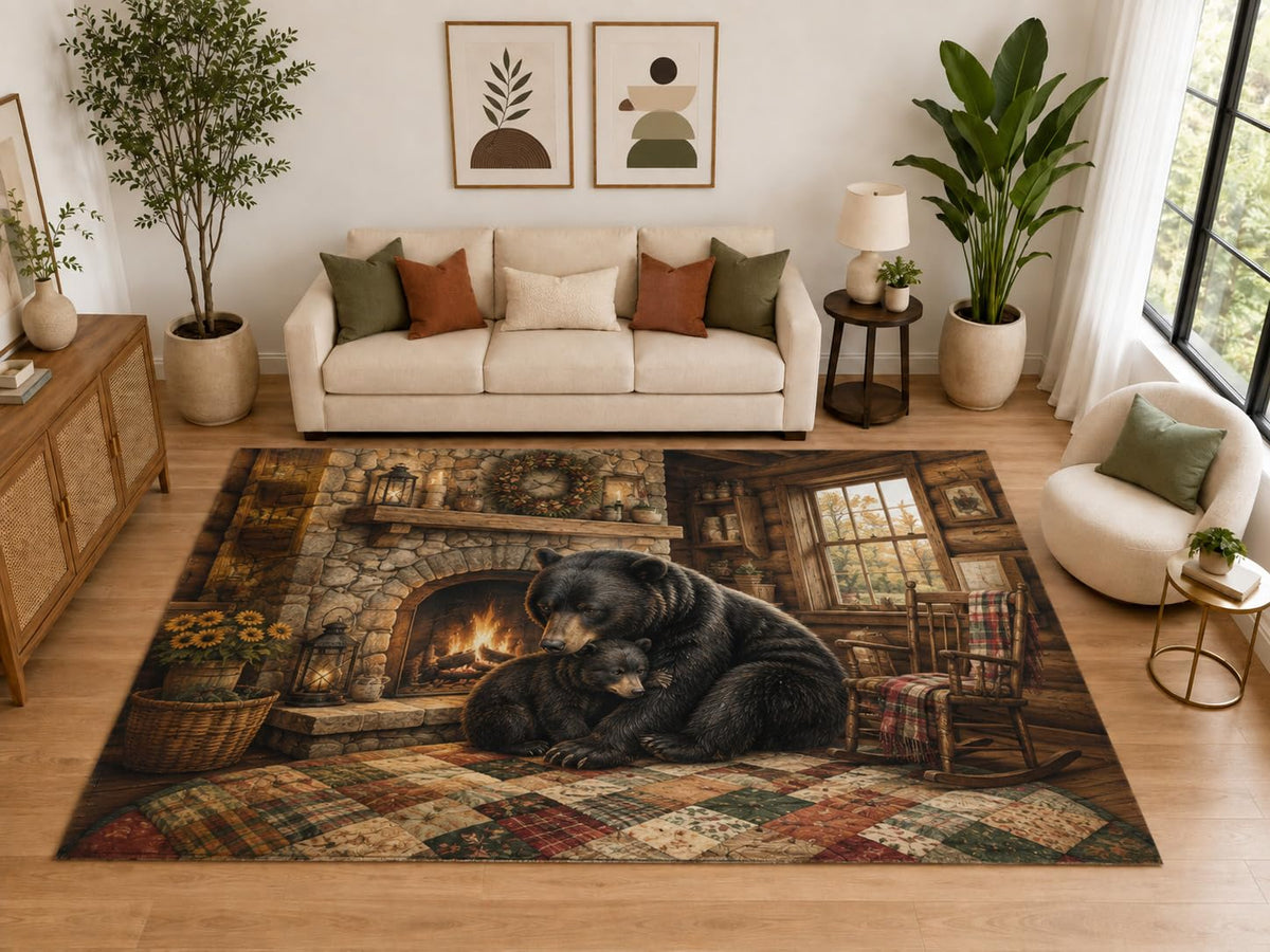 ICE ARMOR "Ultra Light Weight Large 6'7" x 9'10" Bear Cub Fireplace Area Rug, Soft Low Pile Indoor Rug, Non-Slip Silicone Backing, Family Room, Brown