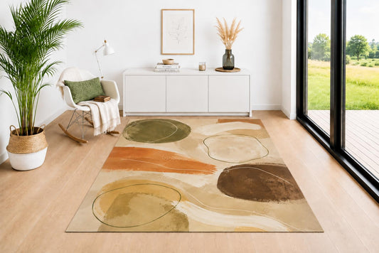 ICE ARMOR 5' x 7' Organic Forms Area Rug, Modern Earth Tone Pattern in Olive Green Terracotta Brown Beige and Cream, Soft Low Pile Carpet for Living Room Bedroom Office Decor