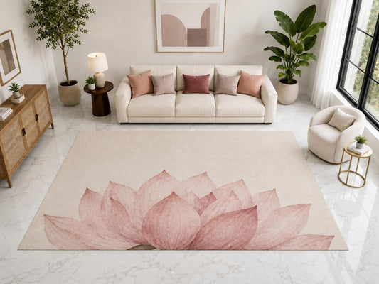 ICE ARMOR "Ultra Light Weight Large 6'7" x 9'10" Lotus Petal Floral Rug, Soft Low Pile Indoor Rug, Non-Slip Silicone Backing for Living Room Pink