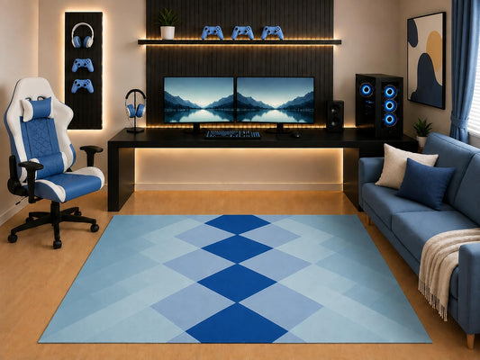 ICE ARMOR "Ultra Light Weight 5' x 7' Blue Diamond Area Rug Modern Geometric Argyle Design for Boys Teen Bedroom Gaming Room Living Room Non-Slip Silicone Backing Low Pile