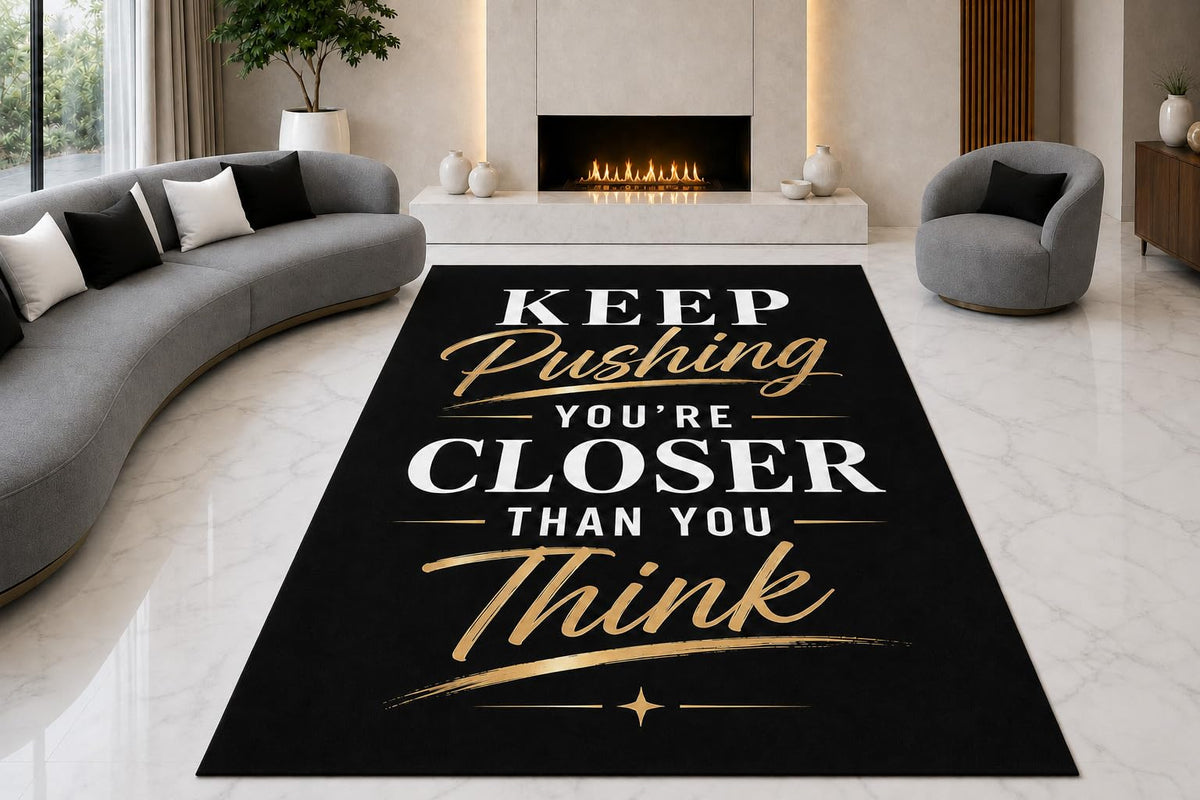 ICE ARMOR "Ultra Lightweight Large 6'7" x 9'10" Keep Pushing Area Rug for Living Room, Bedroom and Home Office, Soft Low Pile Carpet with Non-Slip Silicone Backing, Black and Golden Color