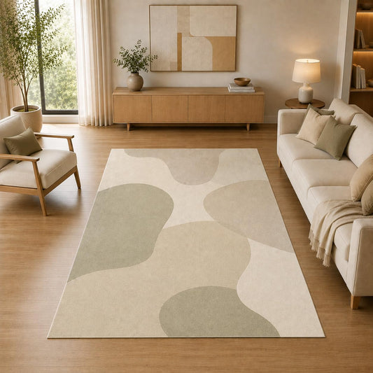 ICE ARMOR 5' x 7' Abstract Organic Shapes Area Rug for Living Room, Soft Low Pile Indoor Rug with Non-Slip Silicone Backing, Decorative Carpet for Bedroom, Office, Family Room, Sage Green