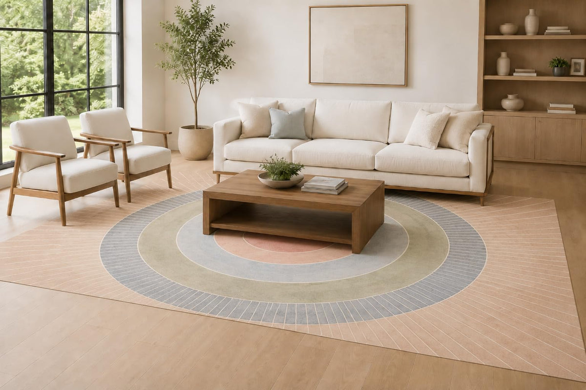 ICE ARMOR Large 6'7" x 9'10" Ivory and Beige Sunrise Arch Area Rug for Living Room, Soft Low Pile Carpet with Non-Slip Silicone Backing, Decor for Bedroom, Dining Area and Home Office