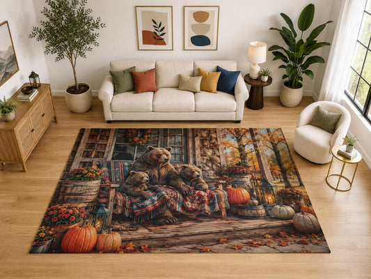 ICE ARMOR "Ultra Light Weight Large 6'7" x 9'10" Bear Autumn Porch Rug, Soft Low Pile Indoor Rug, Non-Slip Silicone Backing for Family Room Brown
