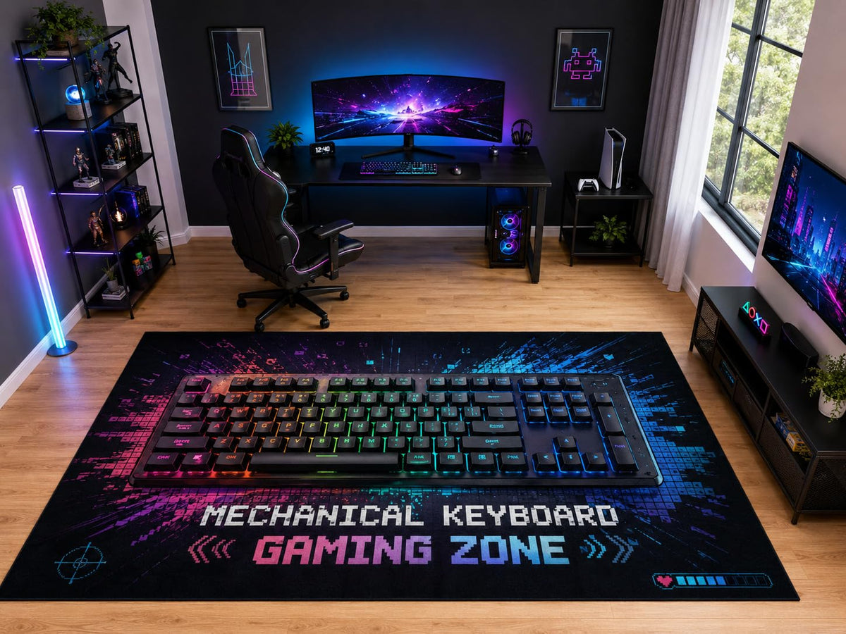 ICE ARMOR "Ultra Light Weight Large 6'7" x 9'10" Mechanical Keyboard Gaming Area Rug for Bedroom Office, Soft Low Pile Indoor Rug and Non-Slip Silicone Backing, Black