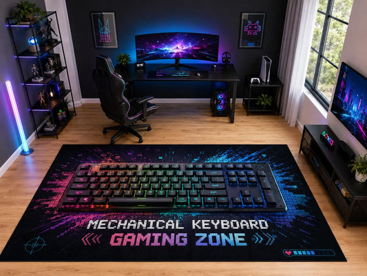 ICE ARMOR "Ultra Light Weight Large 6'7" x 9'10" Mechanical Keyboard Gaming Area Rug for Bedroom Office, Soft Low Pile Indoor Rug and Non-Slip Silicone Backing, Black